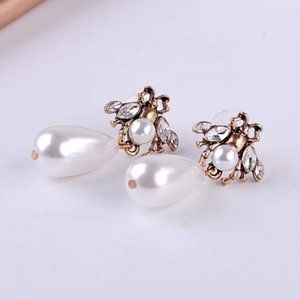 Anthropologie Vintage Insect pearl drop earrings